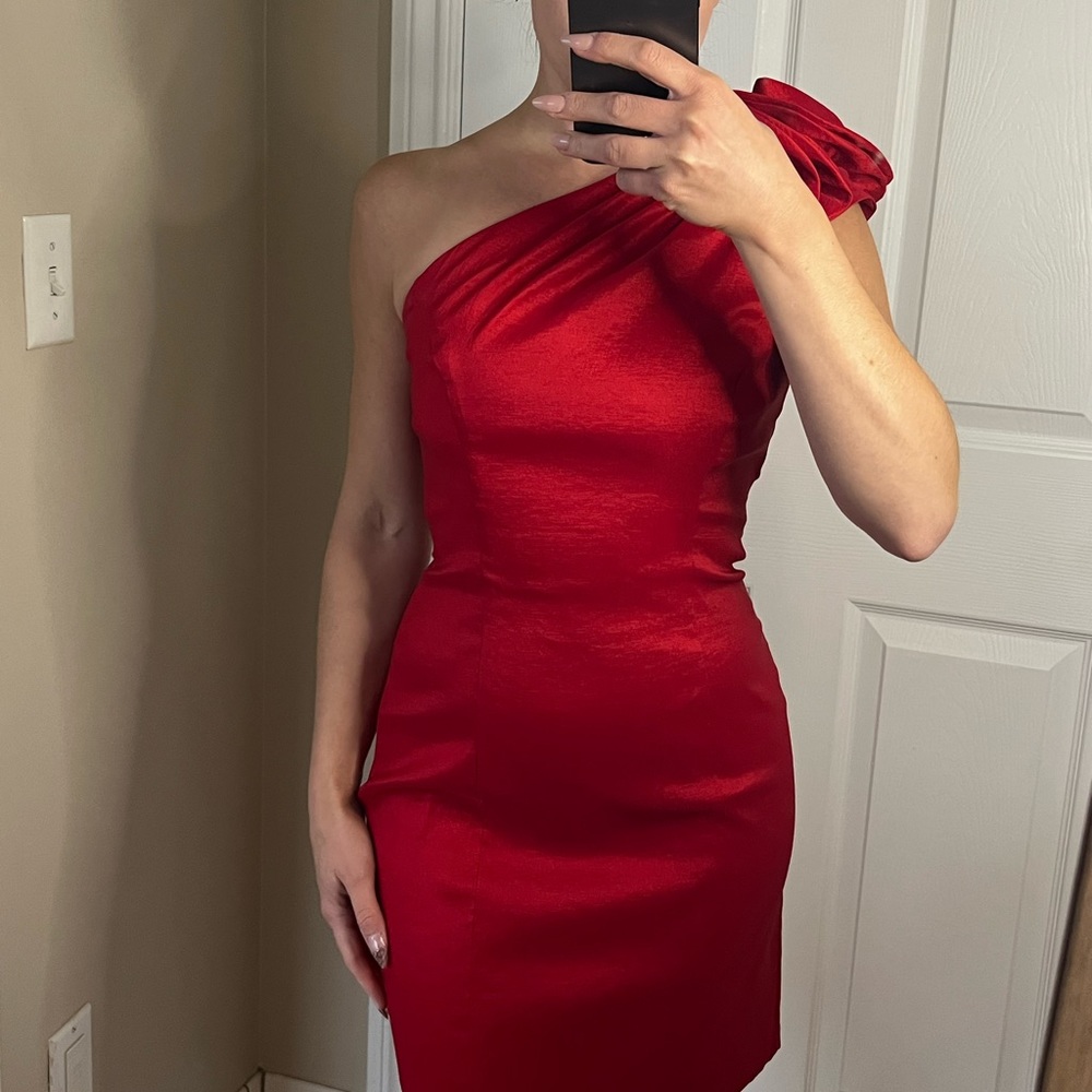 Jessica mclintock cocktail one shoulder mini red dress